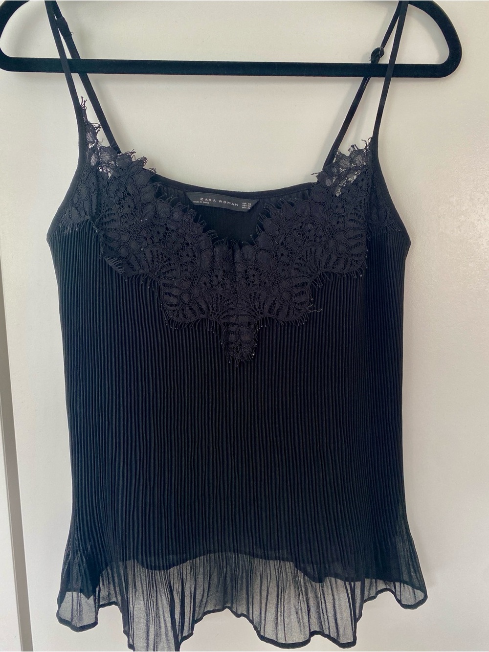 Zara Black Lace-Trim Pleated Camisole